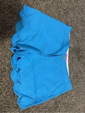 Lilly Pulitzer Turquoise Textured Shorts with Pink Logo Tag